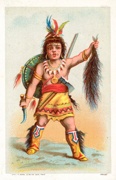 American Indian holding up a scalp by French School